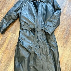 Men's Black Leather Trench Coat